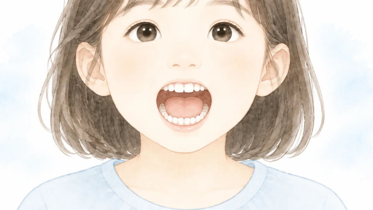 口を大きく開けて歯を見せる子どものイメージ