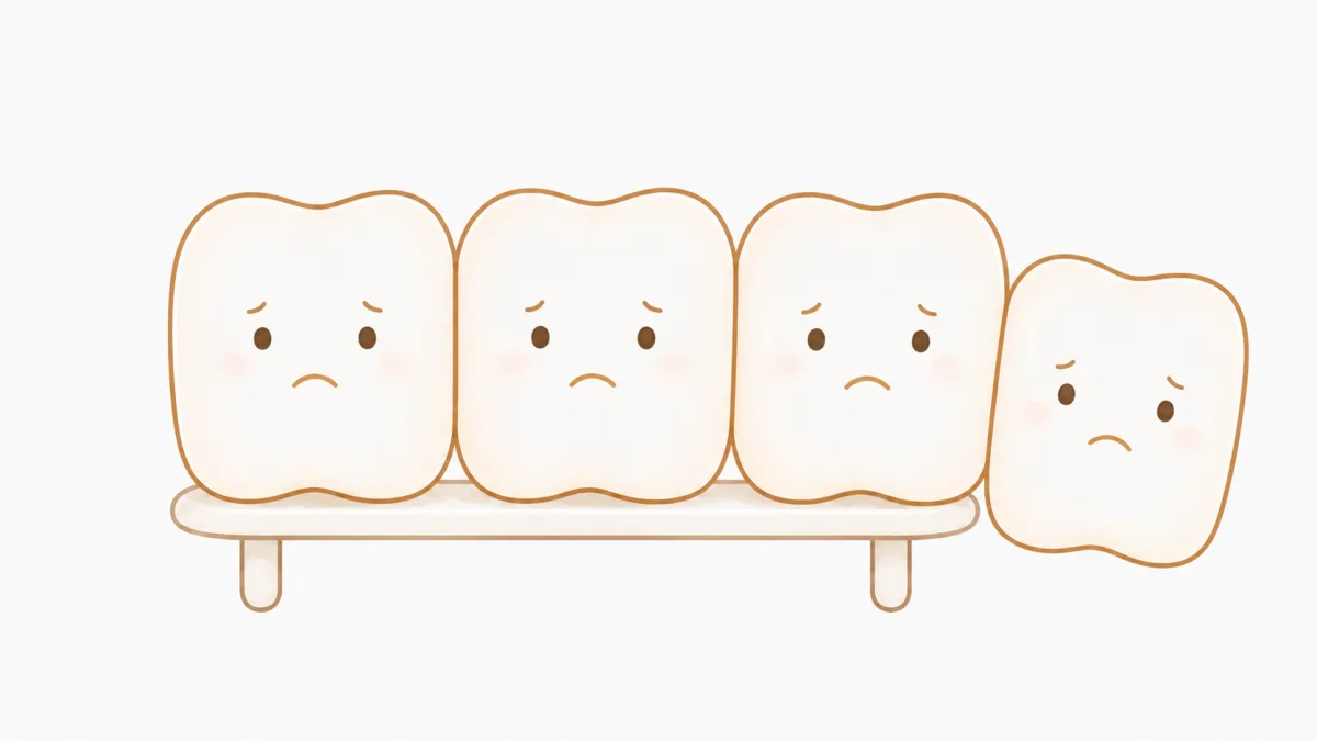 体の大きい歯のキャラクターがベンチに収まりきらず、端からはみ出しているイラスト
